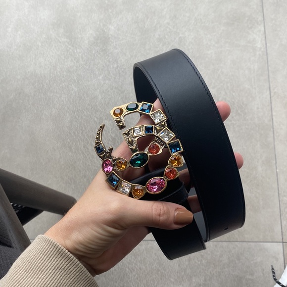 Gucci Black Belt with Colorful Gem Buckle - Picture 3 of 5